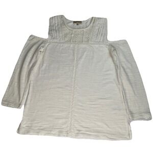 Democracy Blouse Women's Small Cold Shoulder Ivory Top Shirt Boho Fairy Feminine